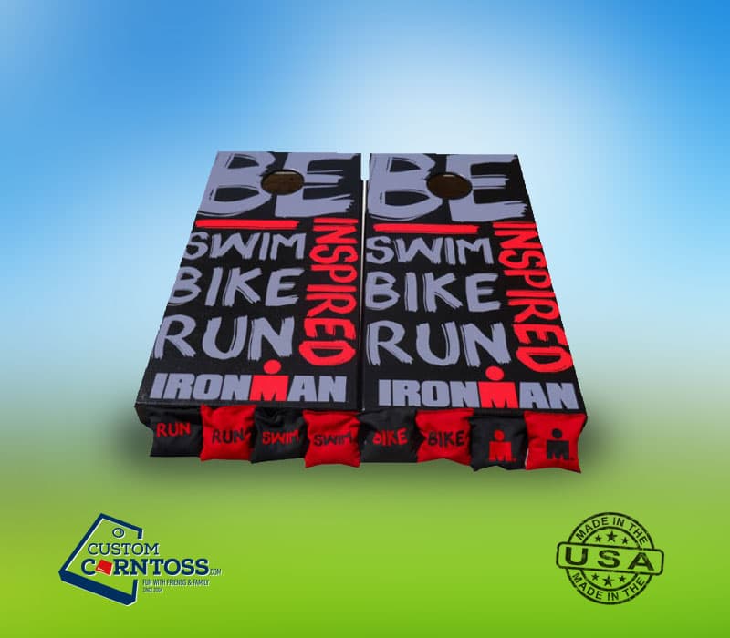 Custom full-wrap cornhole board set with matching bags