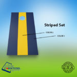Yellow and navy striped cornhole boards
