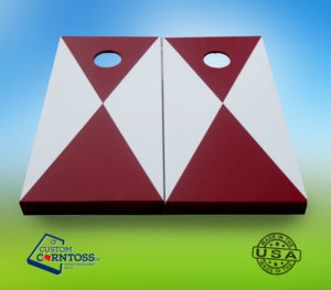 Red and white cornhole boards