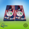 Custom Corntoss Coast Guard themed custom cornhole boards featuring a triangle design with the American flag and fighter planes