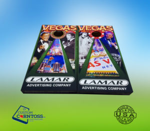 Custom Corntoss custom Las Vegas themed cornhole boards for Lamar Advertising Company