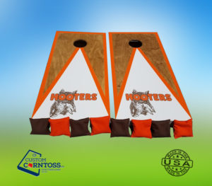 Custom Corntoss custom Hooters cornhole boards and bags