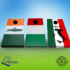 Green, orange, and red flag pattern cornhole boards