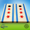 Red and blue striped flag pattern cornhole boards