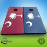 Blue and red flag pattern cornhole boards