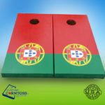 Red and green flag pattern cornhole boards