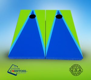 Custom Corntoss two color triangle design with trim cornhole board set