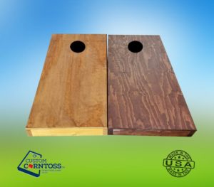 Custom Corntoss wood stained cornhole board set