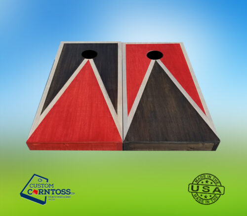 Custom Corntoss custom 3-color (black, red and white) stained wood triangle design cornhole boards