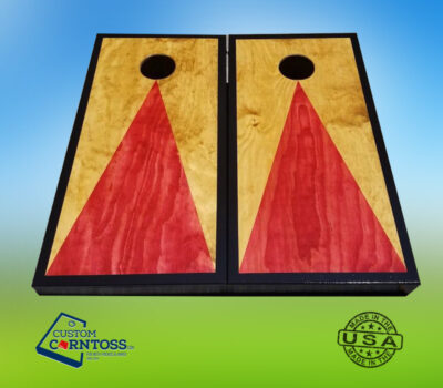 Custom cornhole board with red triangles