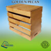 Custom golden pecan topple tower crate facing down