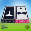 Set of custom bow tie and wedding dress cornhole boards